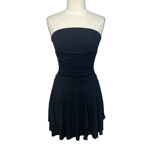 Merokeety Womens Strapless Mini Dress Layered Black Size Small - Picture 1 of 11
